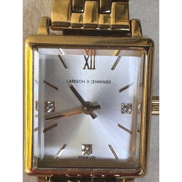 Larsson & Jennings Watch Women Gold Tone Square Crystal Dial Working Extra Link - Picture 4 of 7